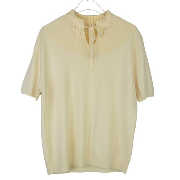 1970s Exmoor Vintage Cream Short Sleeved Pleated Collar Bow Blouse Union Made - Picture 3 of 11